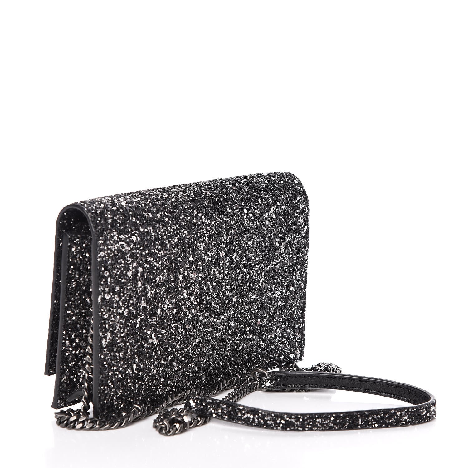 Saint Laurent Metallic Glitter Classic Monogram Kate Tassel Chain Wallet Gun Metal Black 3 of 8