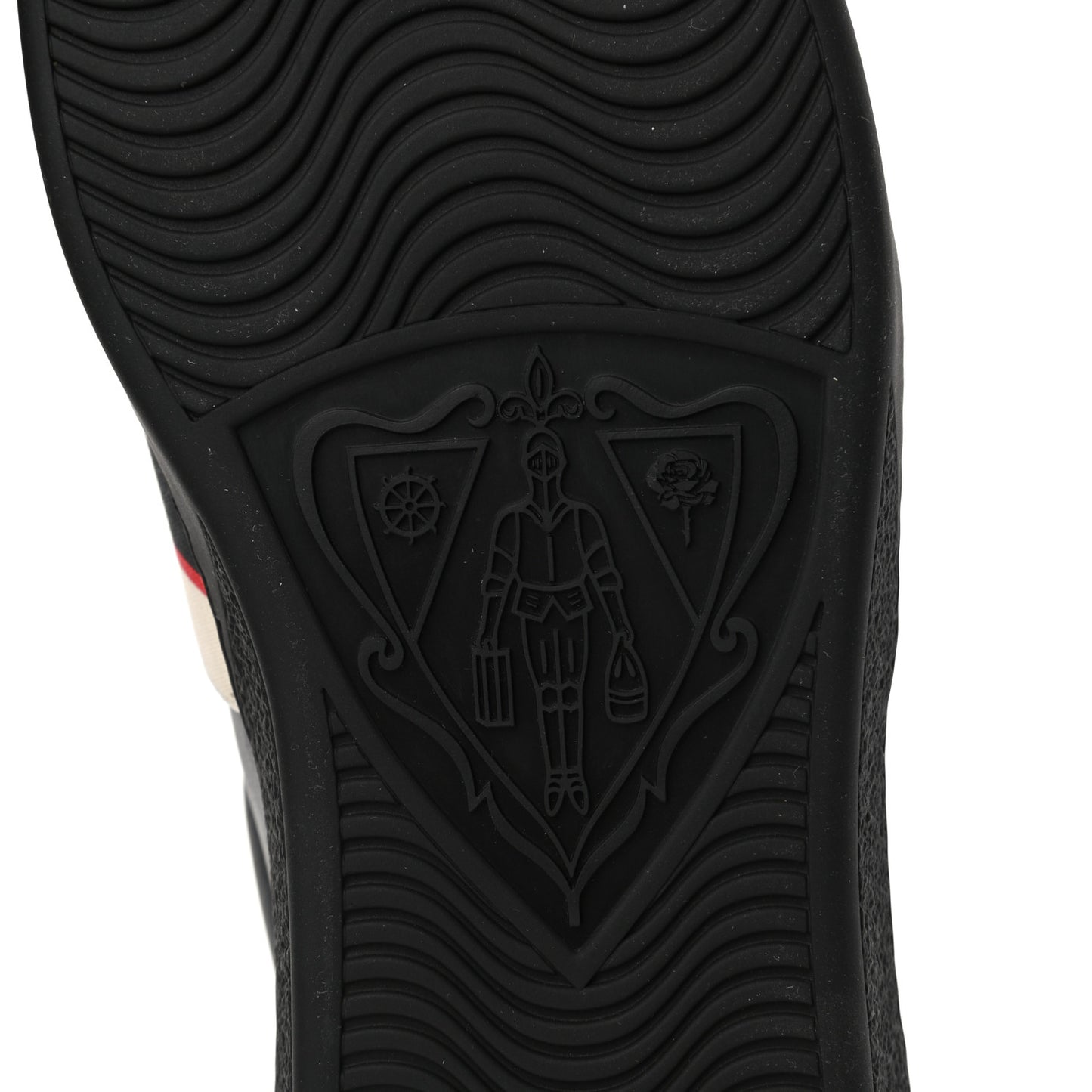 Calfskin Stripe Mens New Ace Sneakers 10 Black Ecru Red Flame