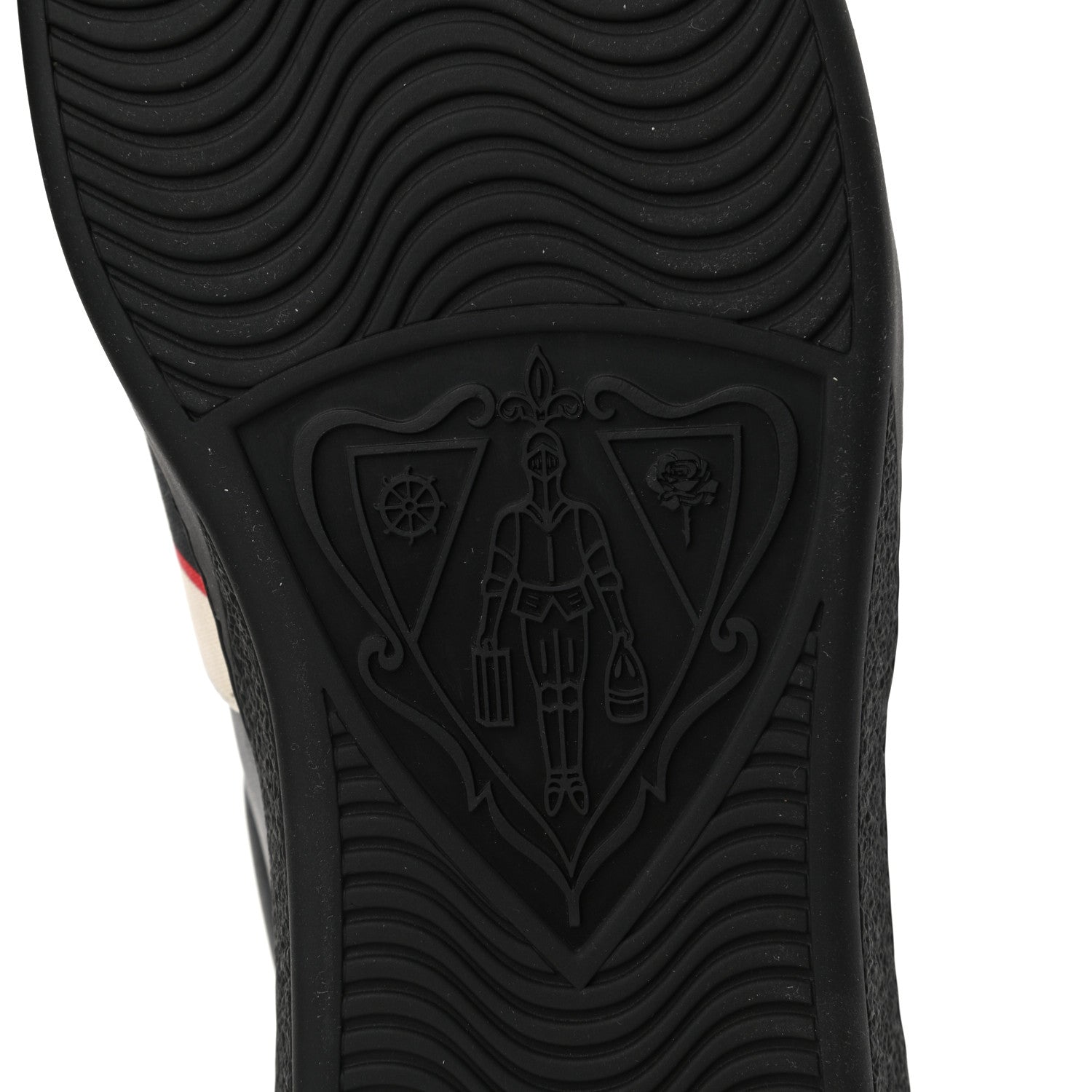 Gucci Calfskin Stripe Mens New Ace Sneakers 10 Black Ecru Red Flame 6 of 9
