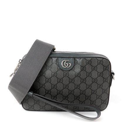 Gucci GG Supreme Monogram Textured Dollar Calfskin Web Ophidia Wristlet Shoulder Bag Grey Black Graphite Grey 1 of 11