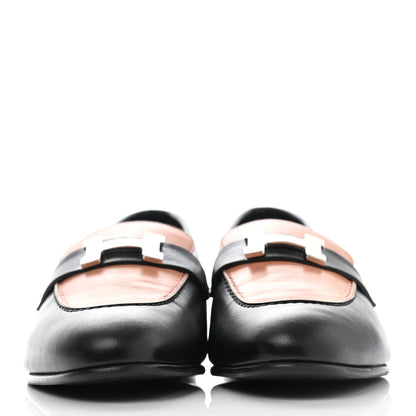 Hermes Calfskin Womens Paris Loafers 38 Black Rose Aube 2 of 10