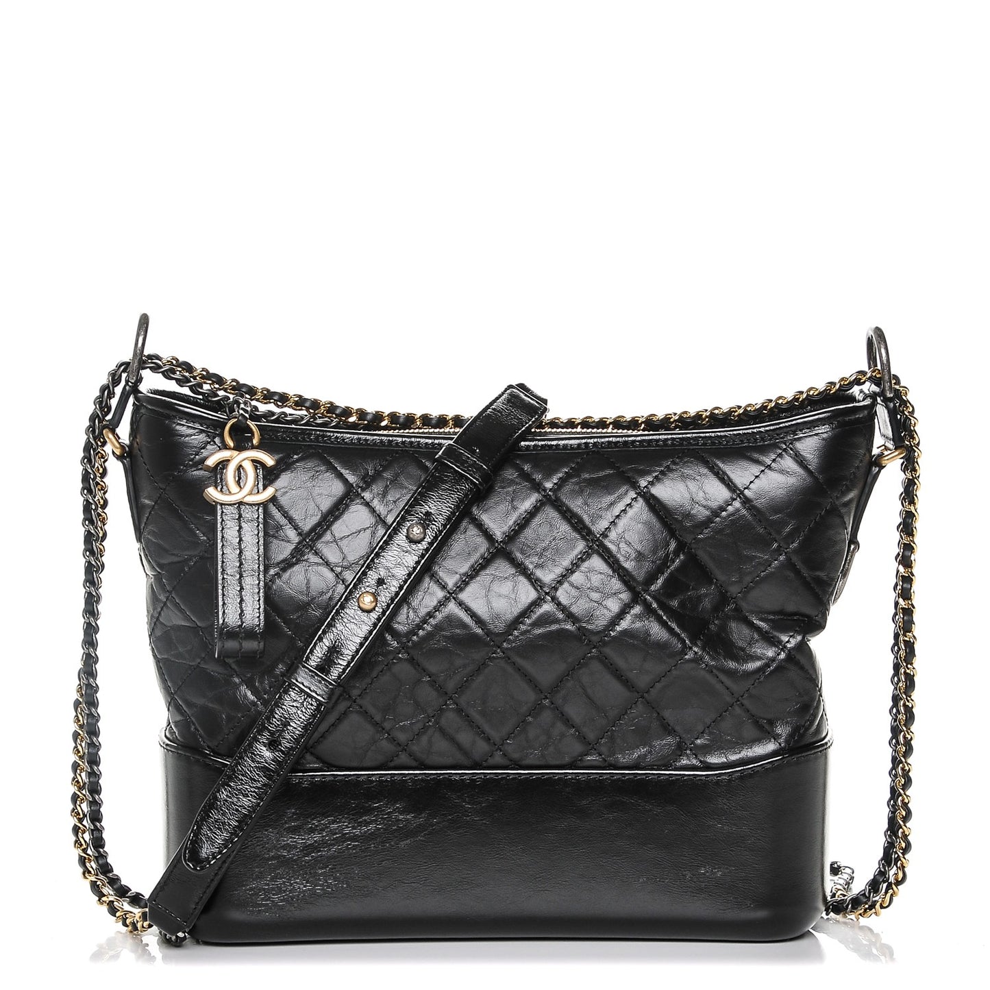 Aged Calfskin Quilted Medium Gabrielle Hobo Black