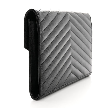 Saint Laurent Grain De Poudre Matelasse Chevron Monogram Envelope Clutch Black 3 of 12