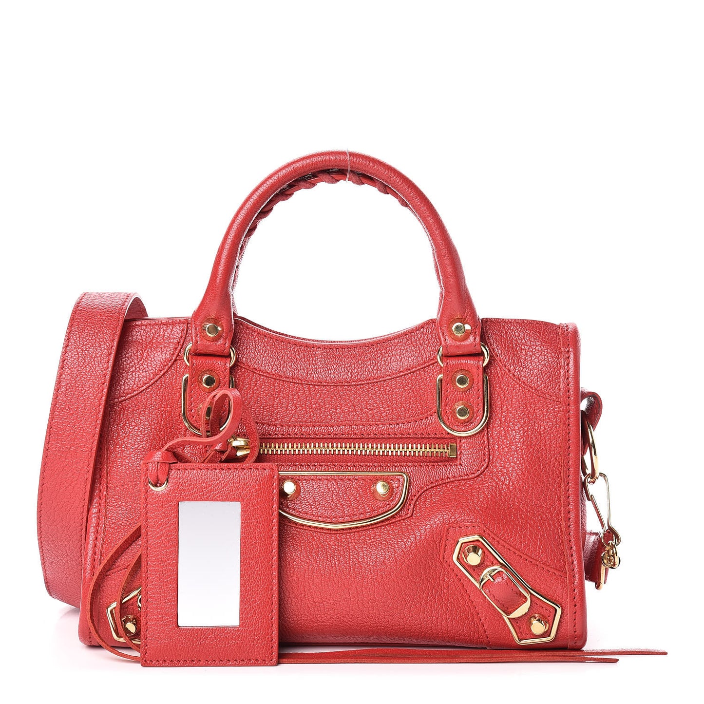 Chevre Gold Metallic Edge Hardware Mini City Rouge Grenade