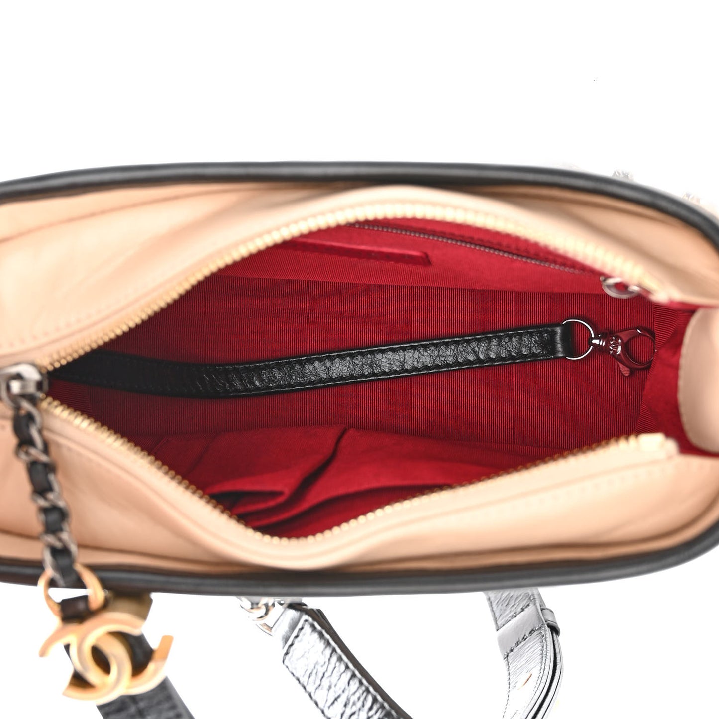 Aged Calfskin Quilted Small Gabrielle Hobo Beige Black