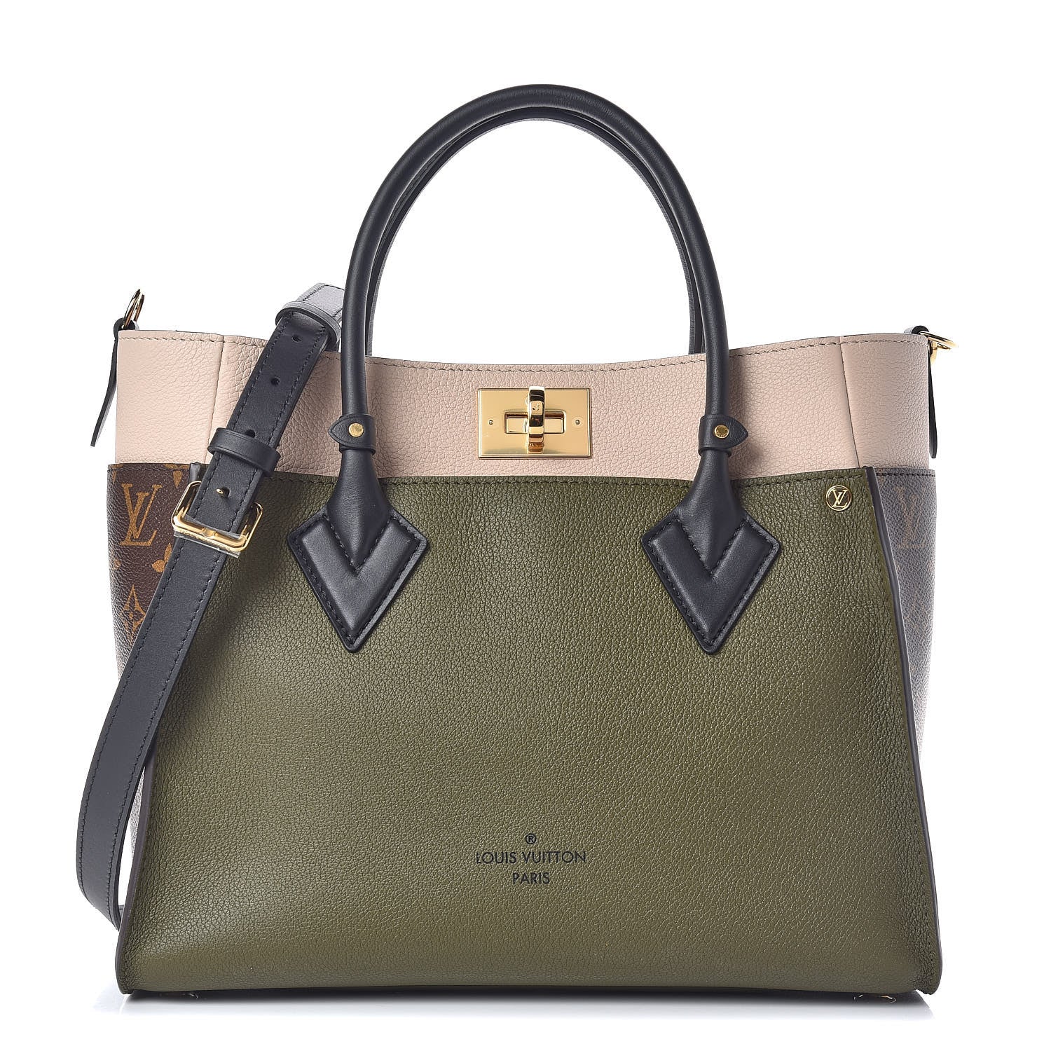 Louis Vuitton Calfskin Monogram On My Side MM Laurier Green Toffee Latte Beige 1 of 10