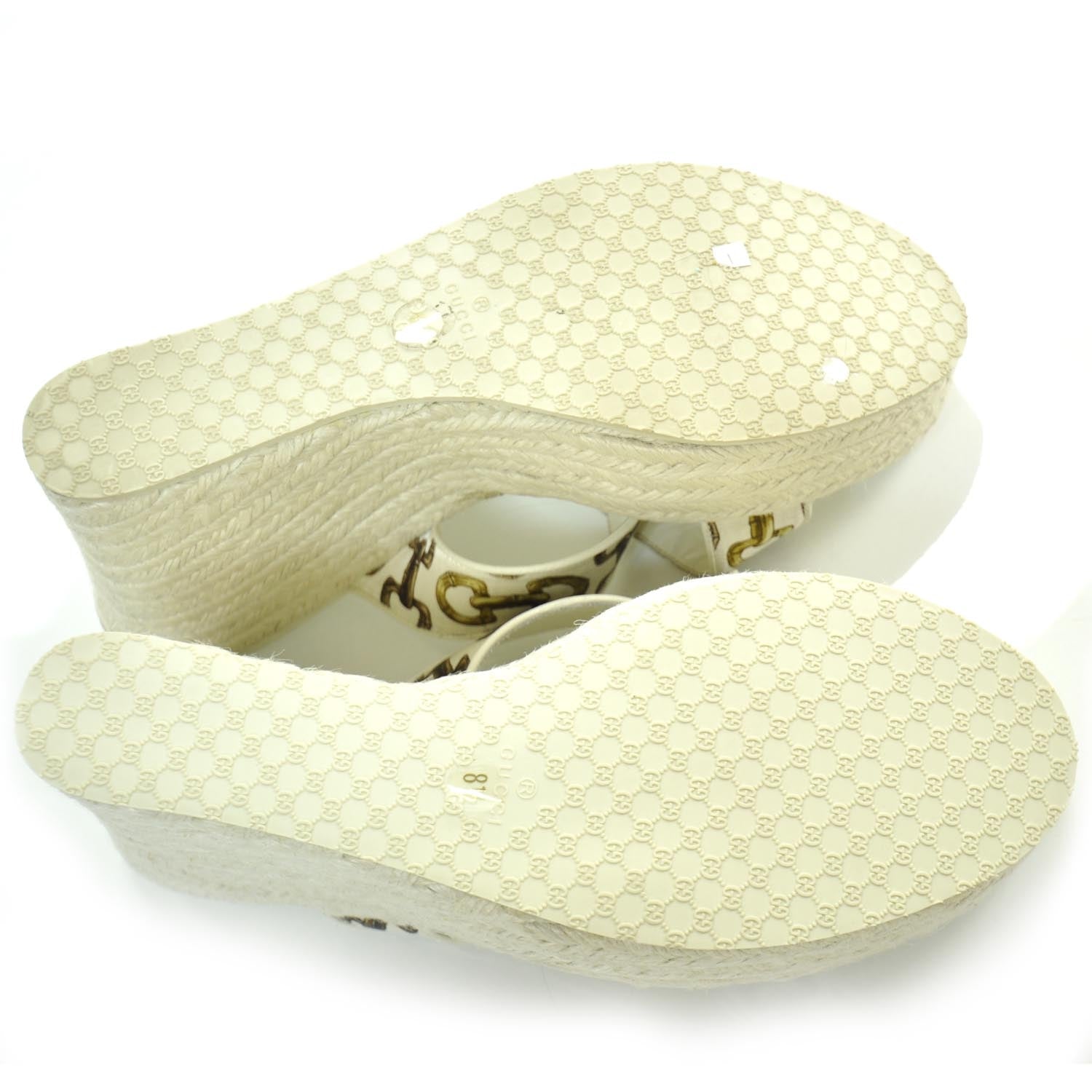 Gucci Bamboo Horsebit Print Espadrille Wedge Sandals 8.5 5 of 8
