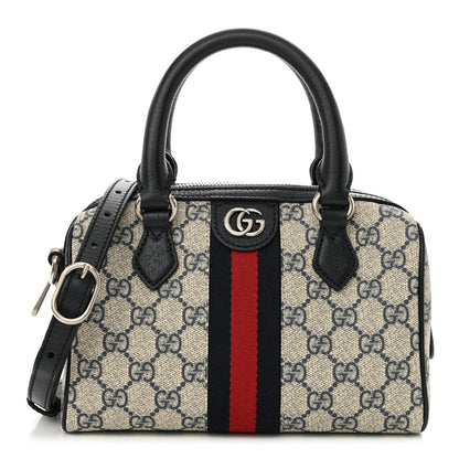 Gucci GG Supreme Monogram Textured Dollar Calfskin Web Mini Ophidia Top Handle Bag Beige Blue 1 of 11