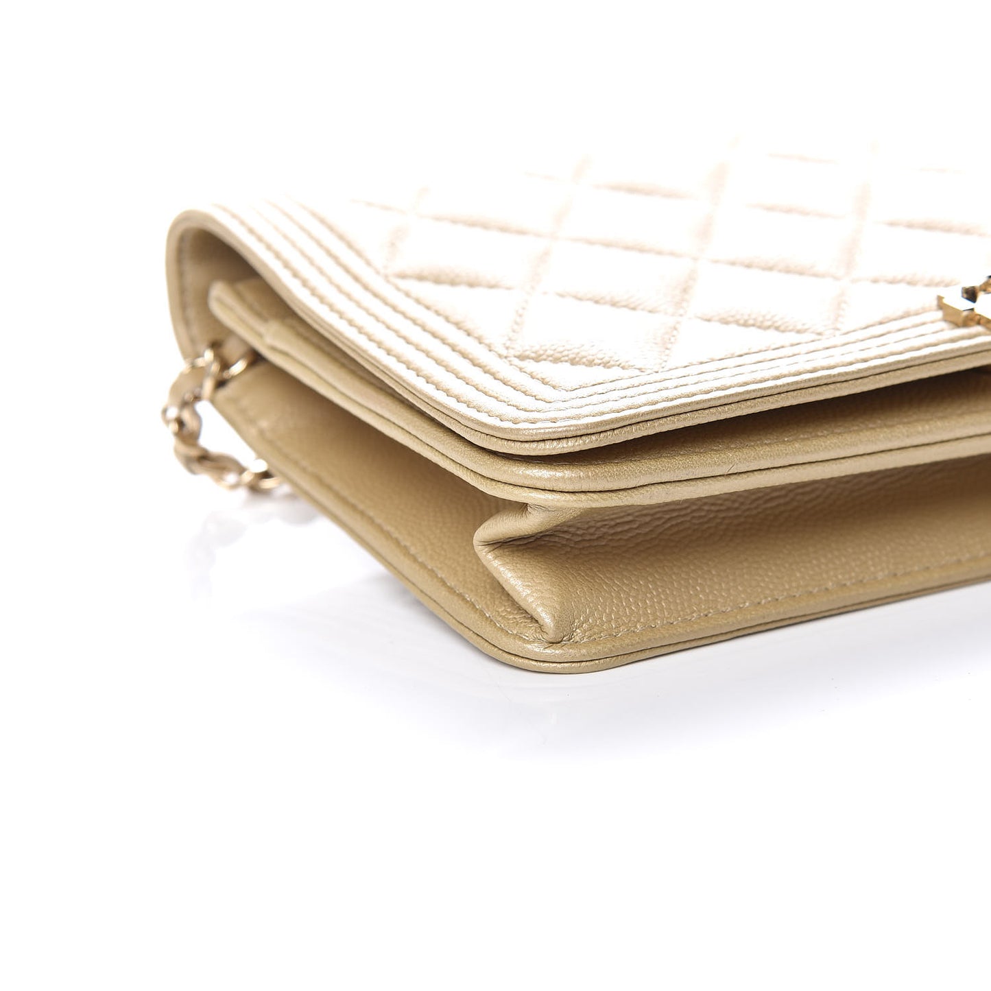 Metallic Caviar Quilted Boy Wallet On Chain WOC Light Gold