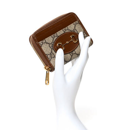 Gucci GG Supreme Monogram Azalea Calfskin Horsebit 1955 Zip Around ID Card Case Wallet Beige Ebony Brown Sugar 2 of 7