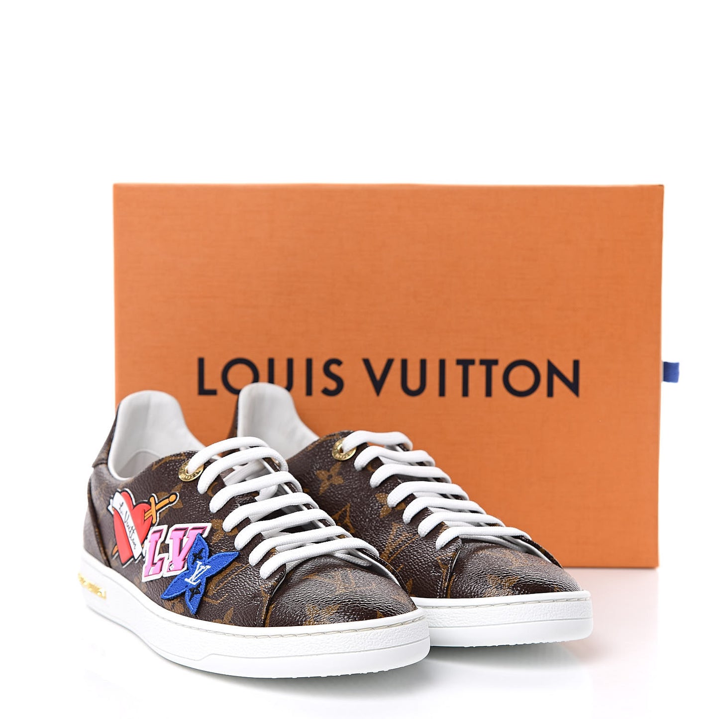 Calfskin Monogram LV Black Heart Sneakers 37 Cacao