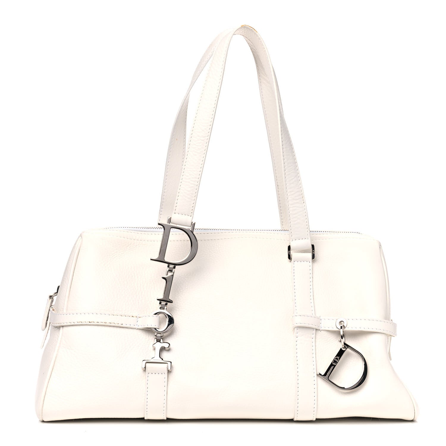 Christian Dior Calfskin Logo Charms Boston White 1 of 15