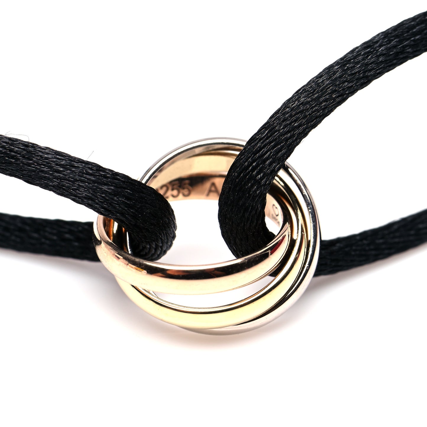18K Pink Yellow White Gold Trinity Adjustable Cord Bracelet Black