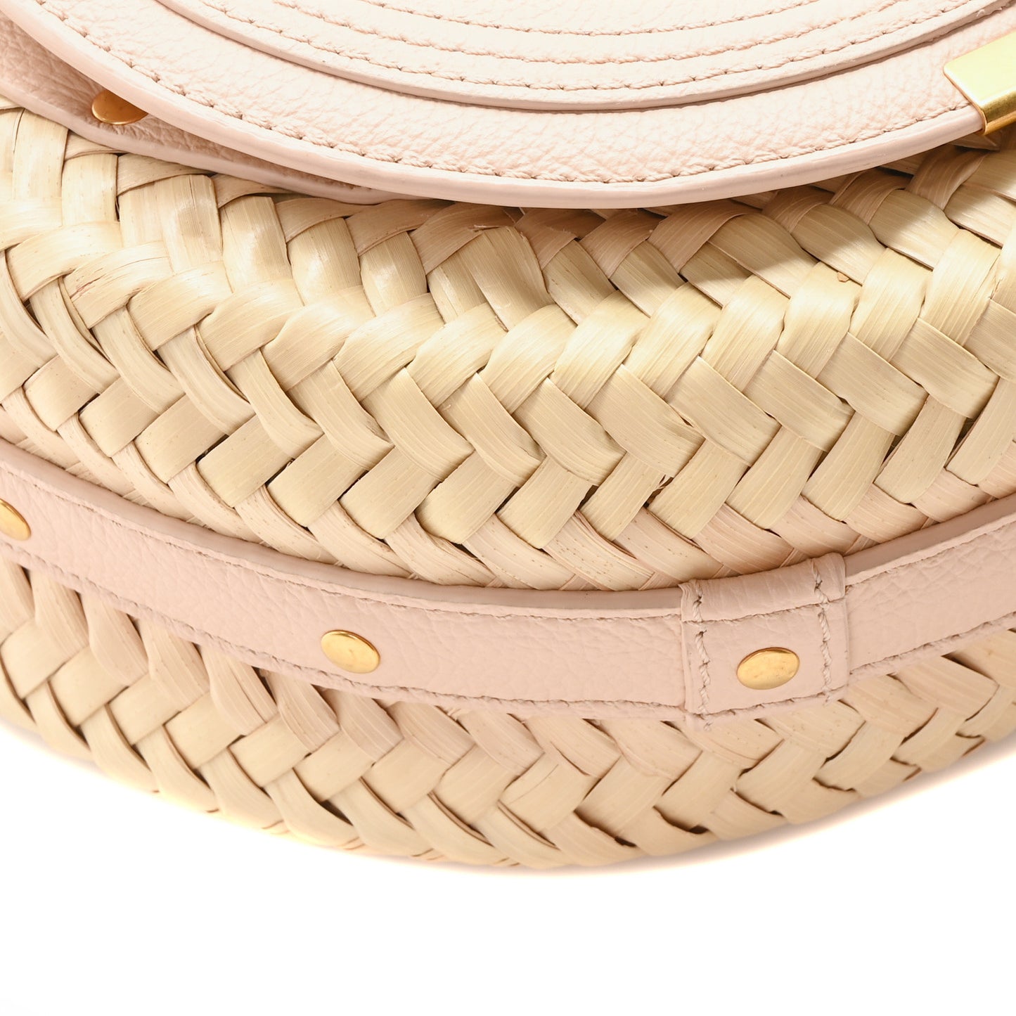 Raffia Small Grain Calfskin Small Marcie Basket Crossbody Blush Nude