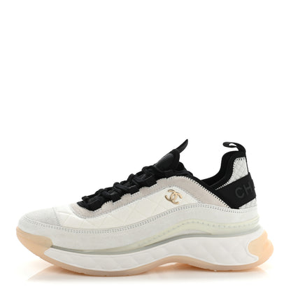 Chanel Velvet Calfskin Mixed Fibers CC Sneakers 41 Ivory Black 1 of 9
