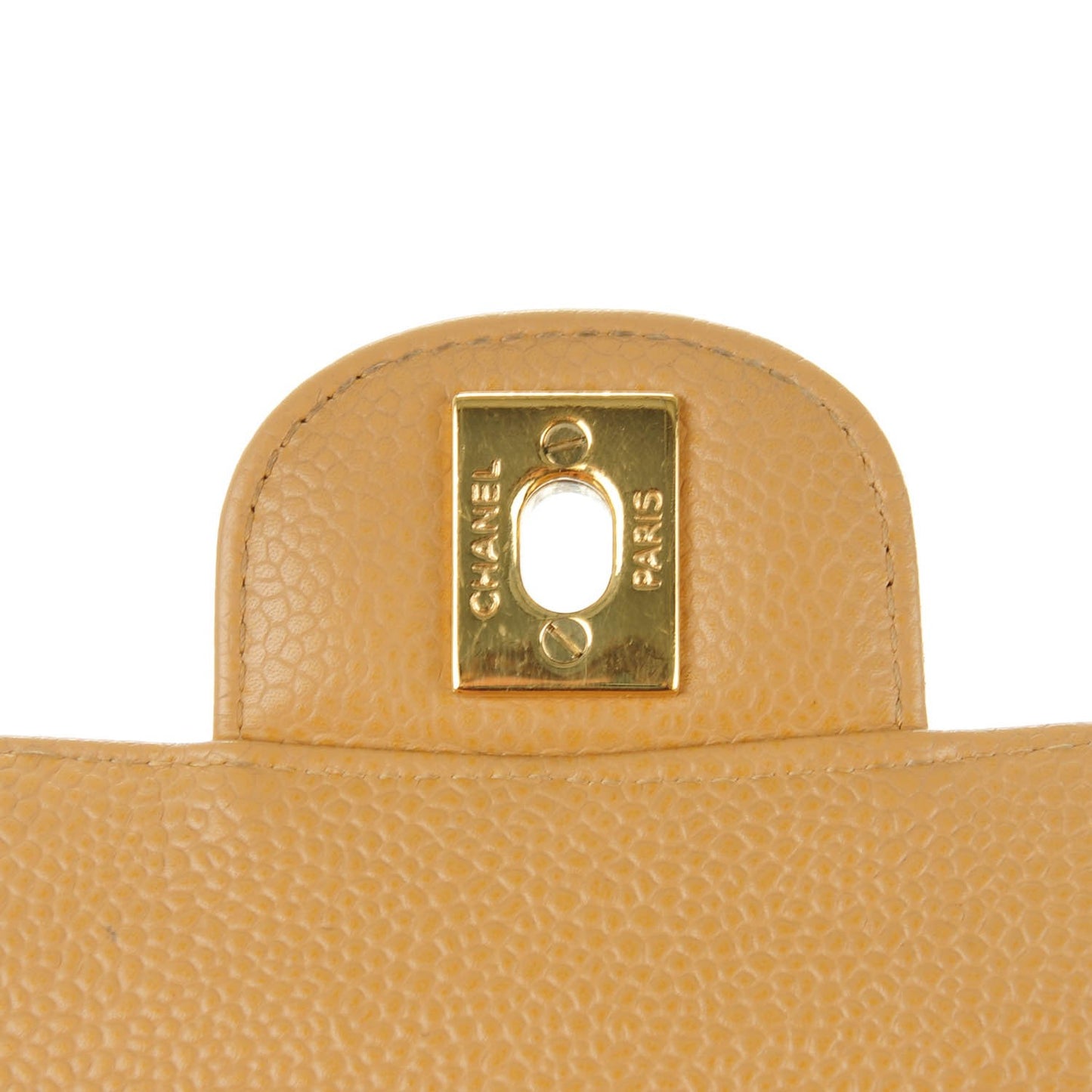 Caviar Quilted Medium Double Flap Beige