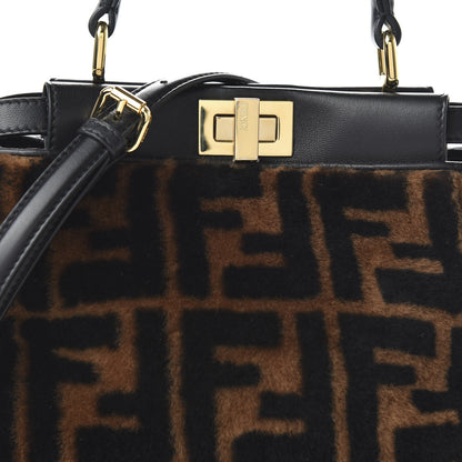 Fendi Shearling Nappa Macro FF 1974 Mini Peekaboo Iconic Satchel Tobacco Black 9 of 9