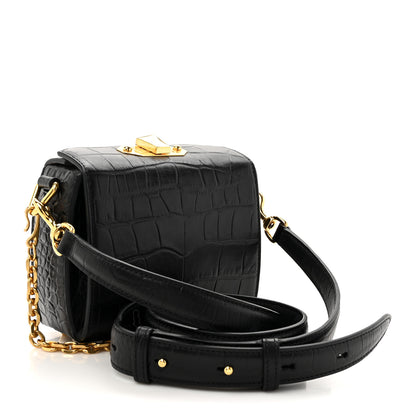 Alexander McQueen Calfskin Crocodile Embossed Box Shoulder Bag 19 Black 3 of 10