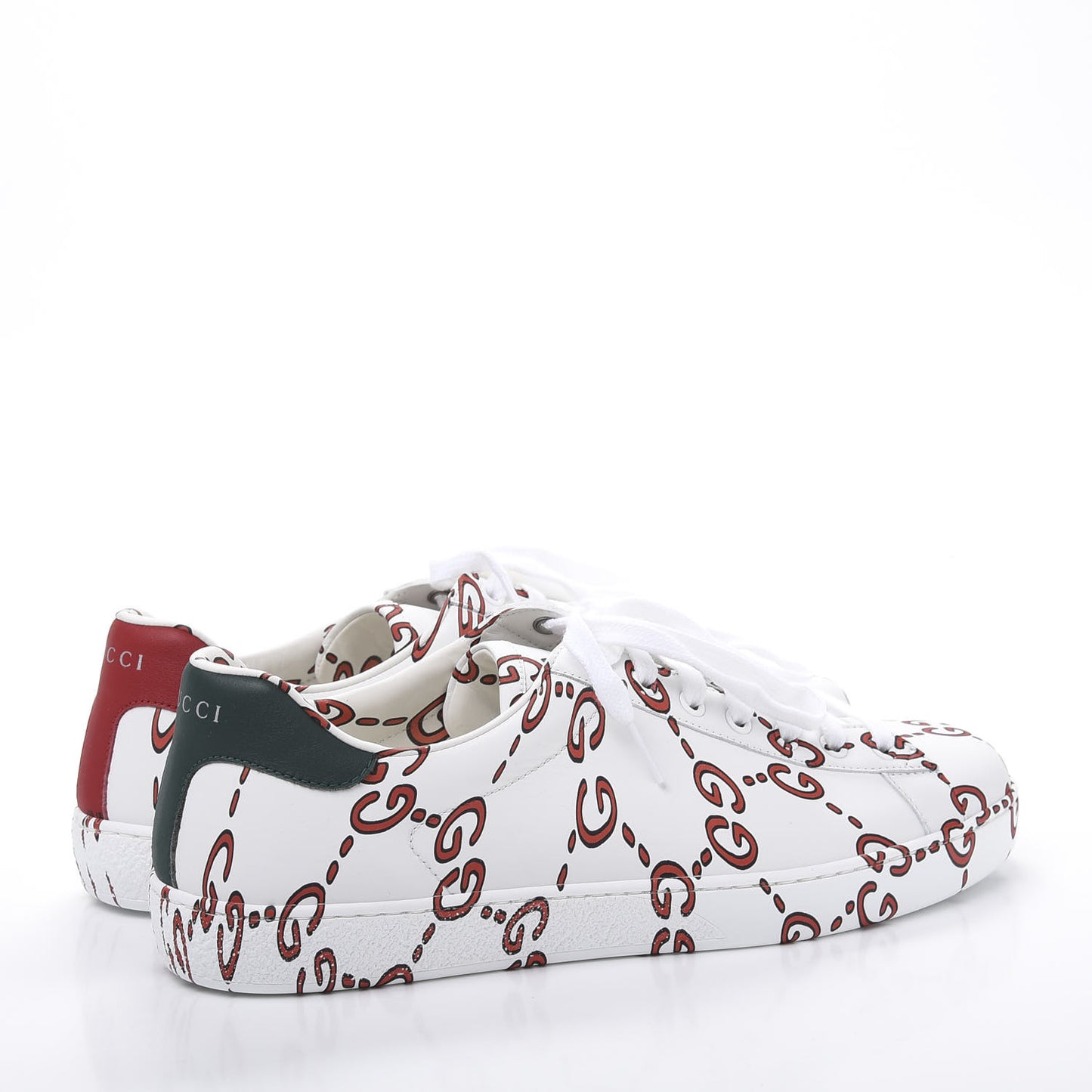 Calfskin GucciGhost Print Mens Ace Sneakers 8 White Hibiscus Red