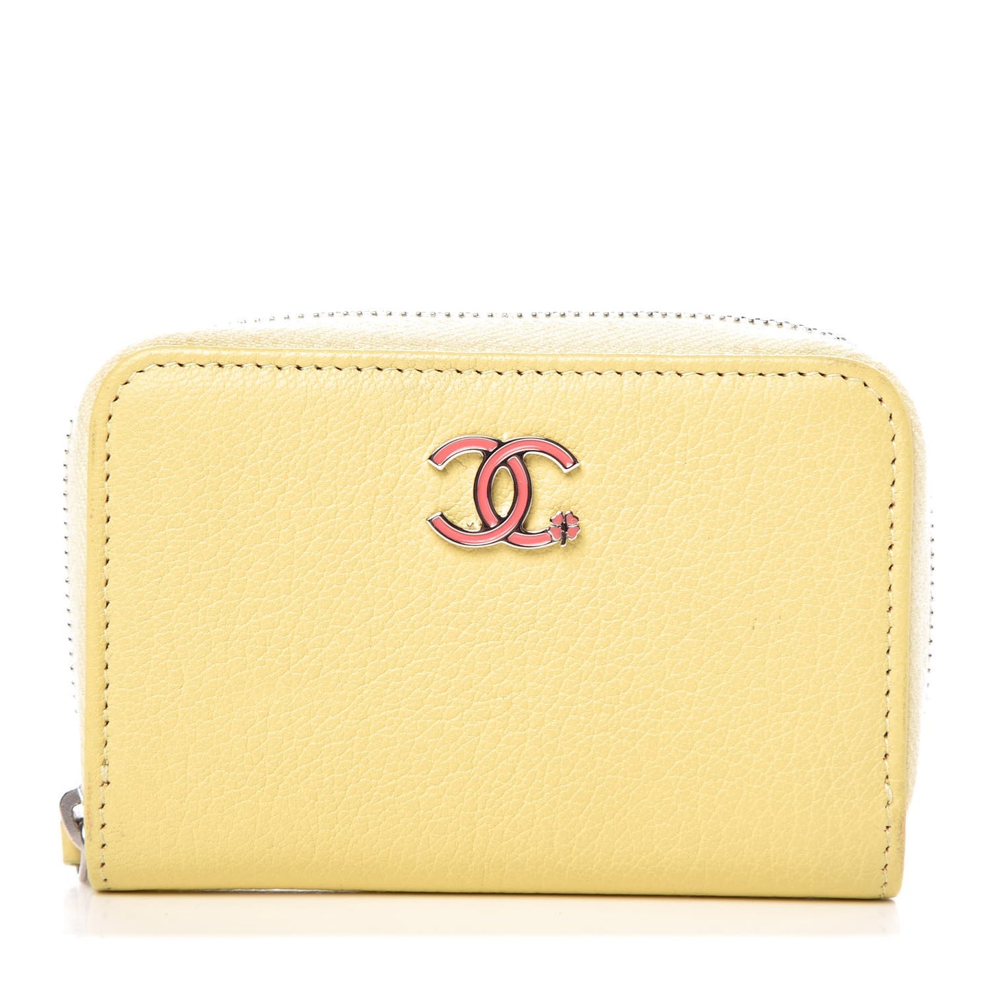 Goatskin CC Clover Zip Coin Purse Yellow