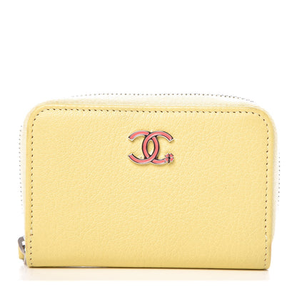 Chanel Goatskin CC Clover Zip Coin Purse Yellow 1 of 8