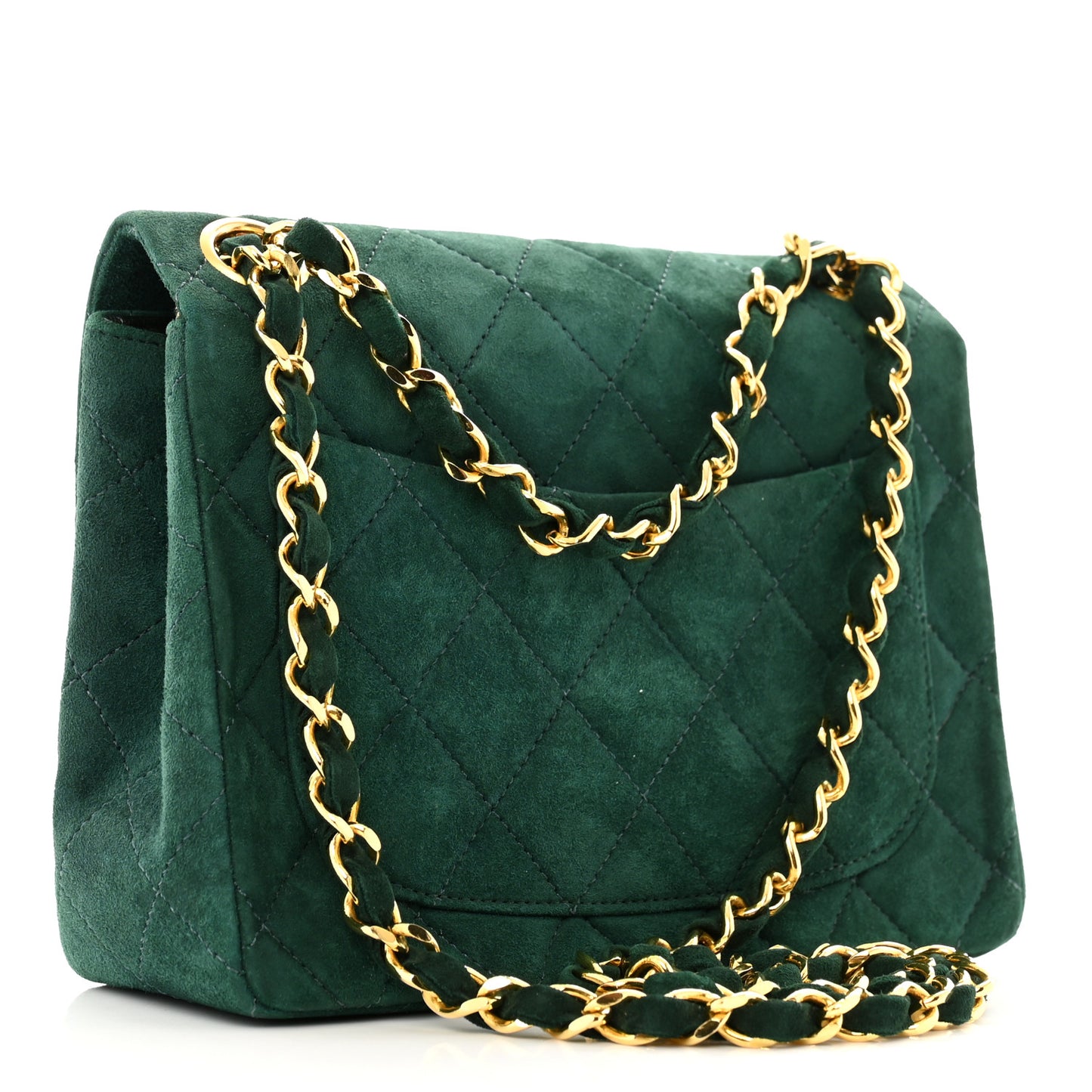 Suede Quilted Mini Square Flap Green