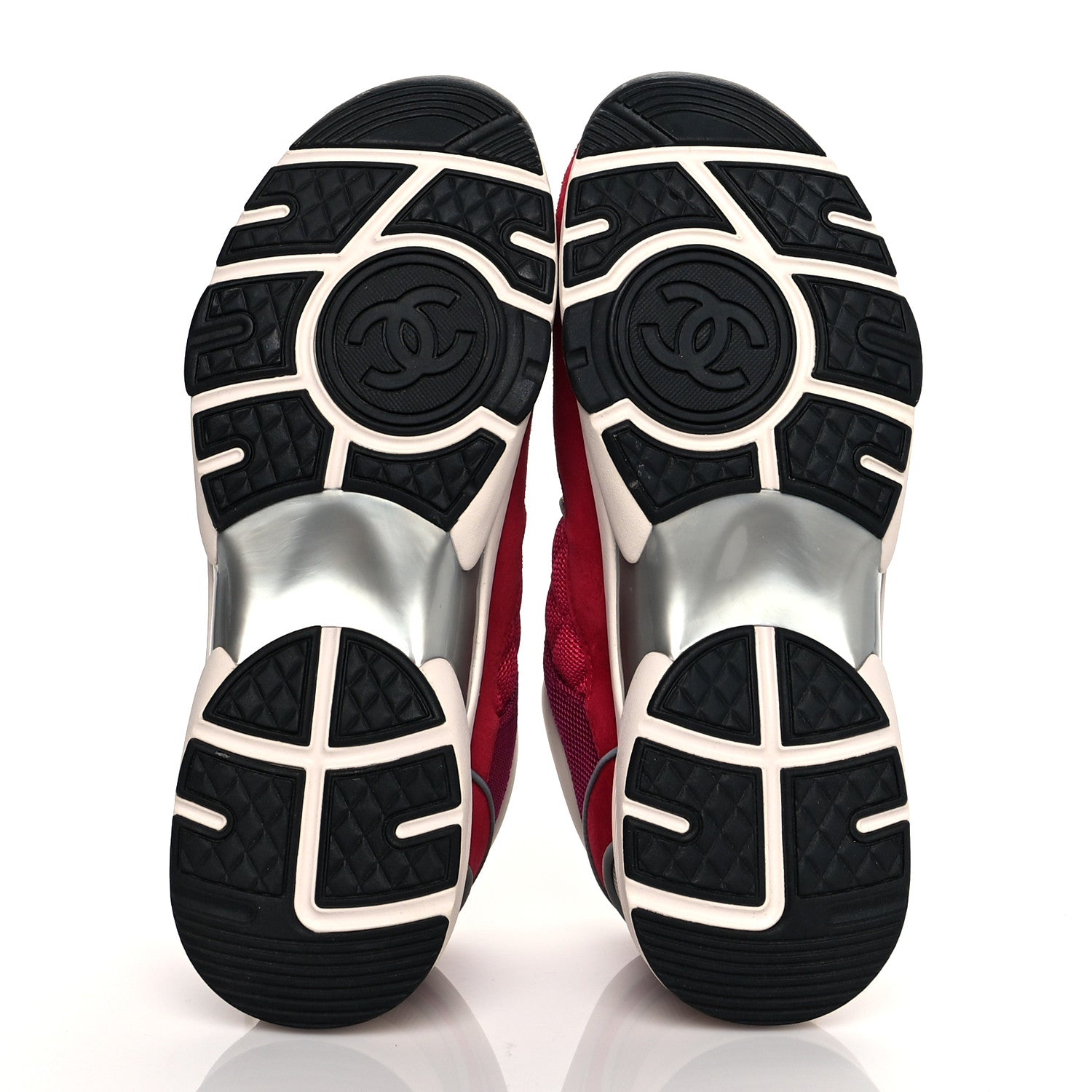 Chanel Mesh Suede Calfskin Grained Calfskin Womens CC Sneakers 38.5 Dark Pink Silver 5 of 8