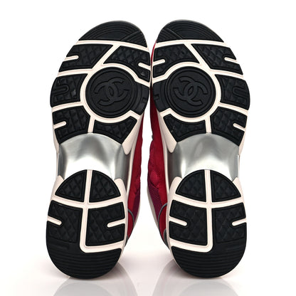 Chanel Mesh Suede Calfskin Grained Calfskin Womens CC Sneakers 38.5 Dark Pink Silver 5 of 8