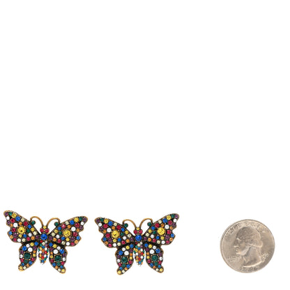 Gucci Metal Crystal Butterfly Stud Earrings Aged Gold Multicolor 2 of 4