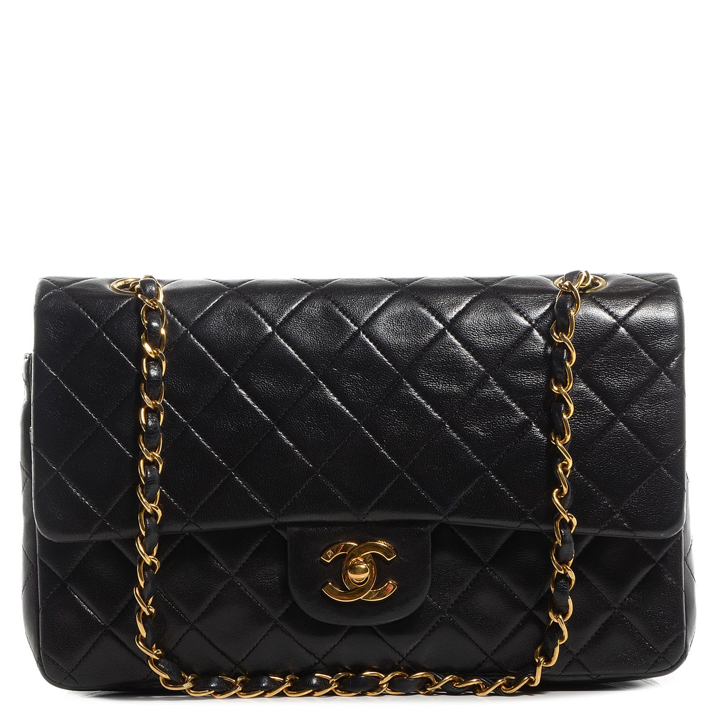 Lambskin Medium Double Flap Black