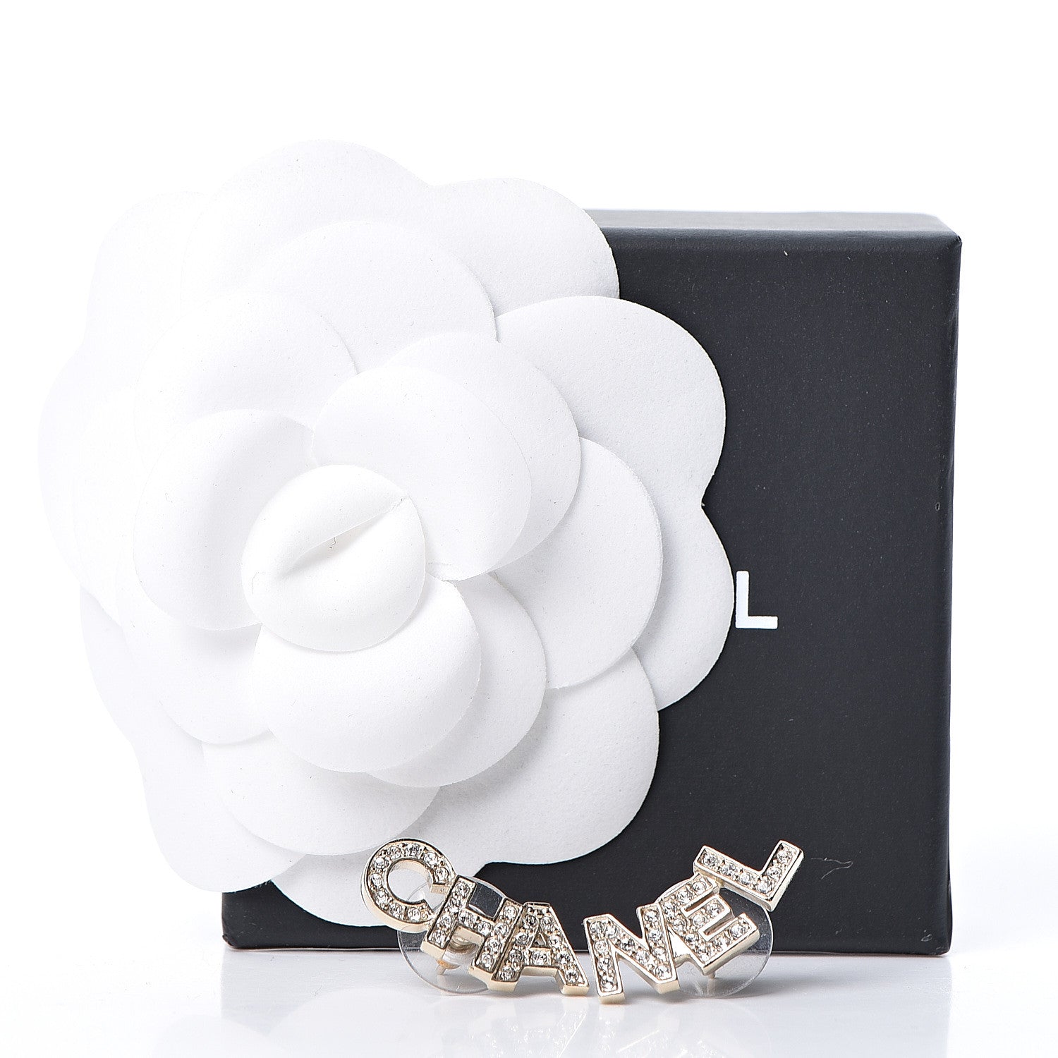 Chanel Crystal Pearl Signature Stud Earrings Gold 5 of 5