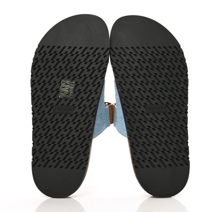 Hermes Denim Calfskin Womens Chypre Sandals 37 Bleu Clair Naturel 5 of 9