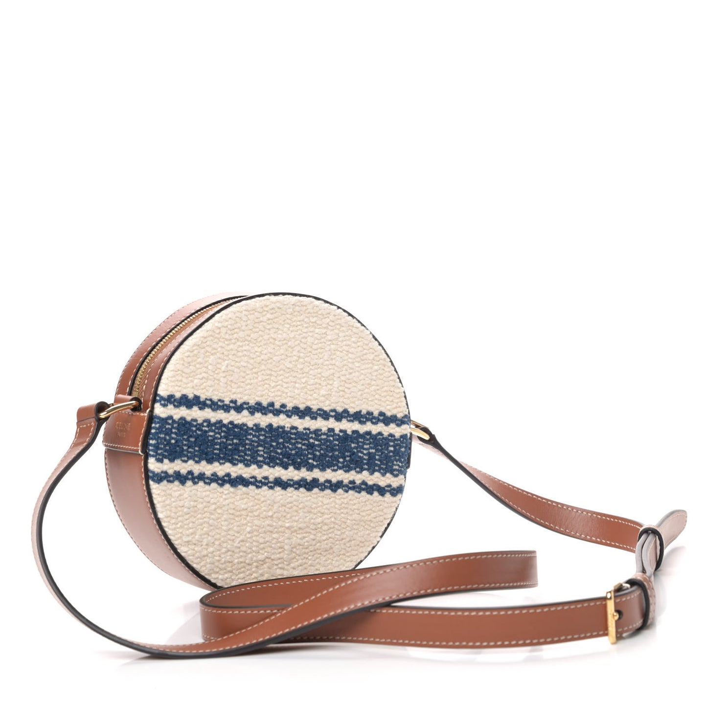 Calfskin Plein Soleil Textile Round Purse On Strap Blue Tan
