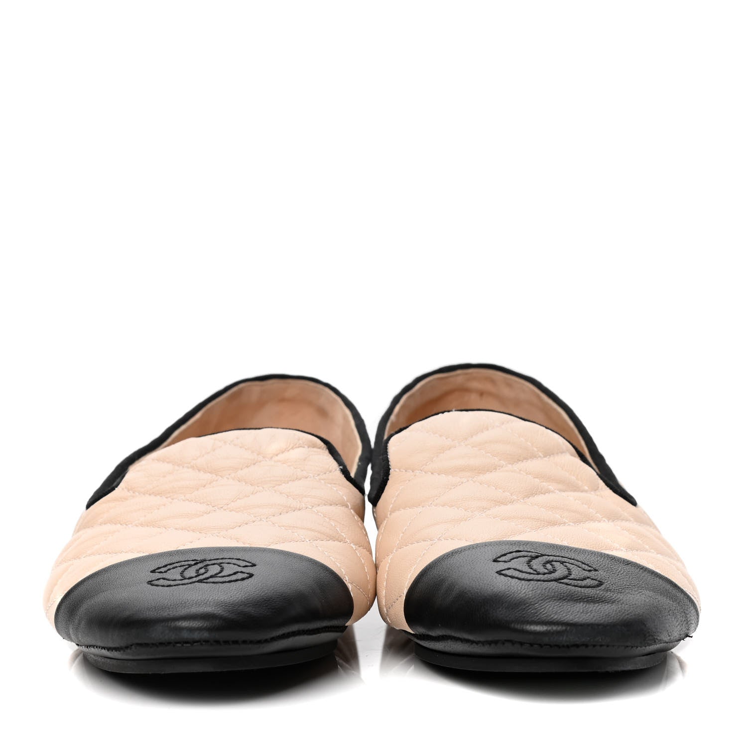 Chanel Lambskin Quilted Cap Toe Slipper With Pouch 38 Beige Black 2 of 6