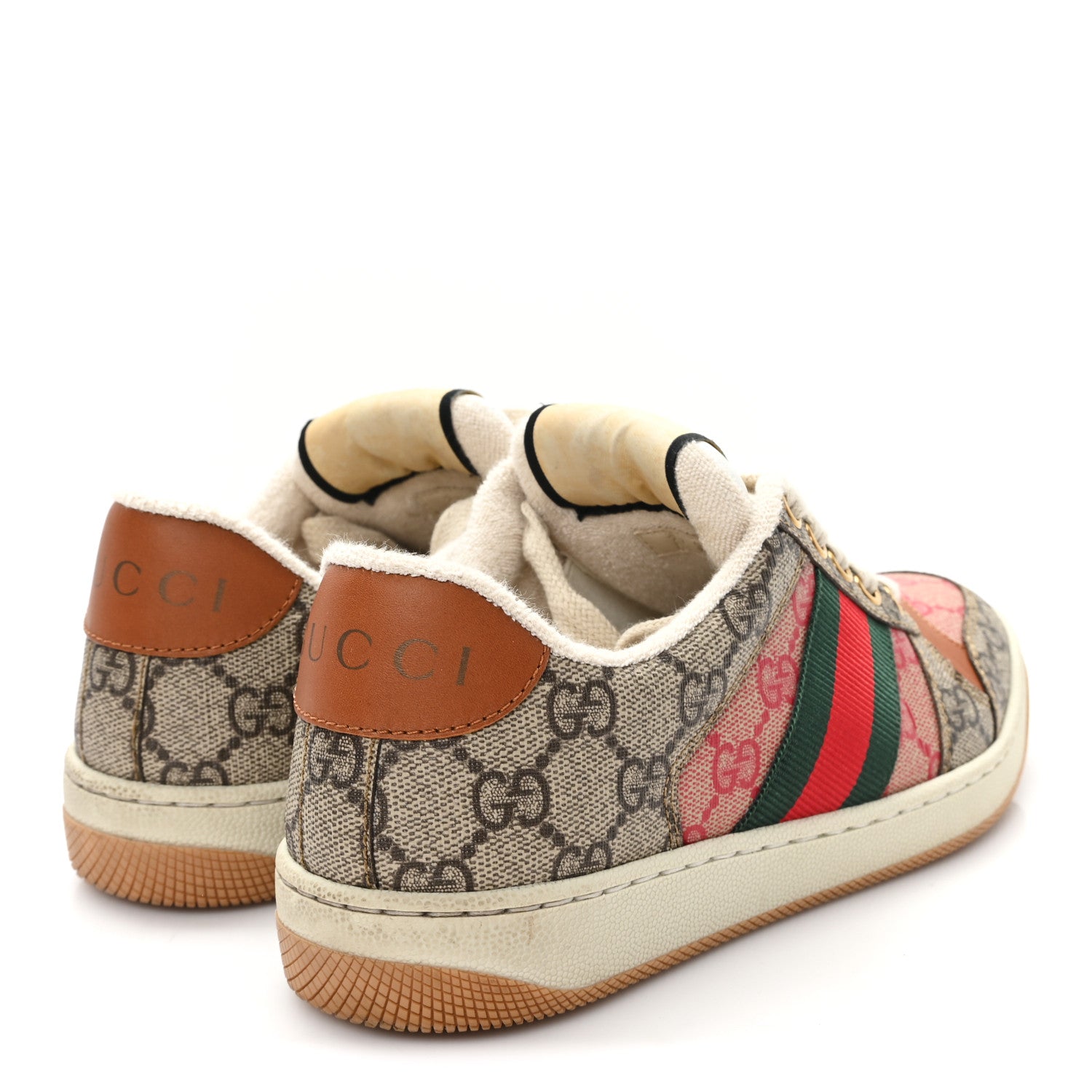Gucci GG Supreme Monogram Harness Calfskin Web Womens Screener Sneakers 35 Beige Ebony Rosso Harness Brown 5 of 9