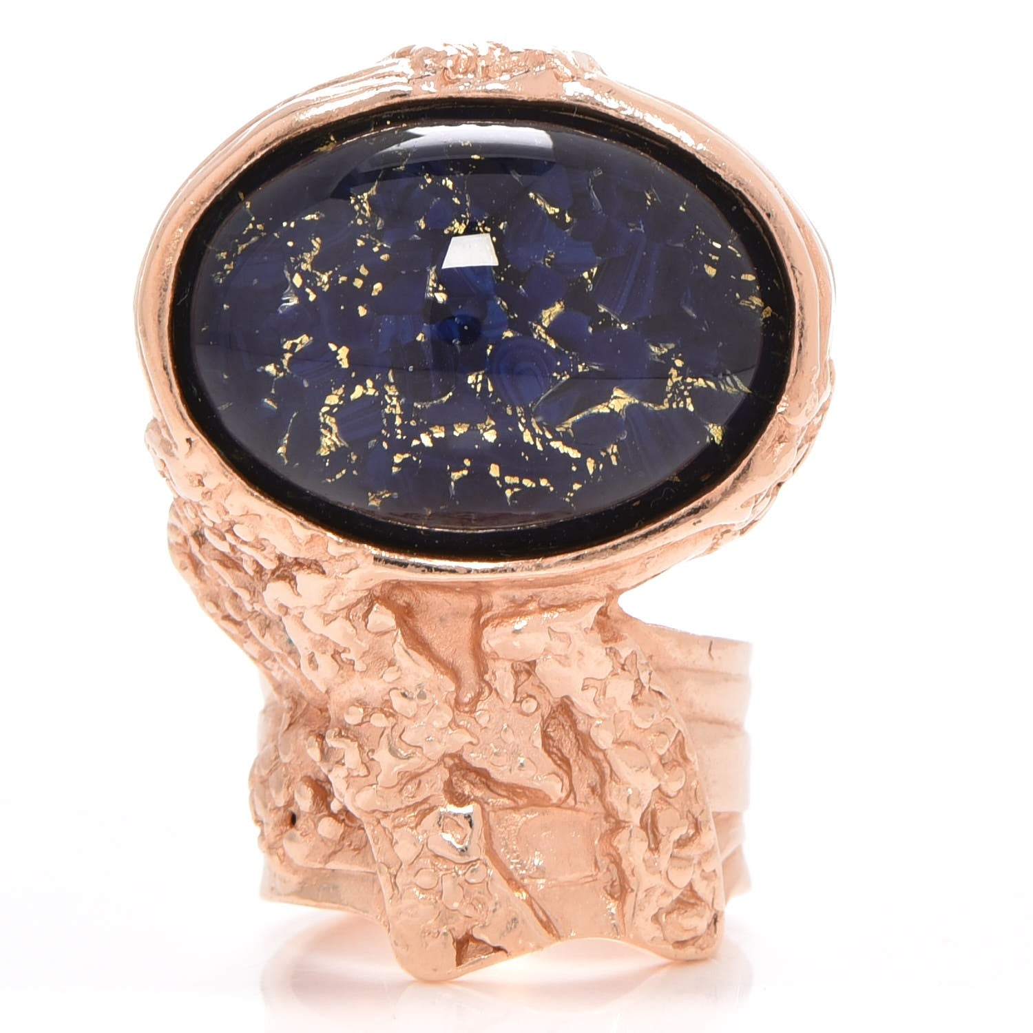 Saint Laurent Glass Cabochon Arty Ovale Ring 7 Rose Gold Lapis 1 of 5