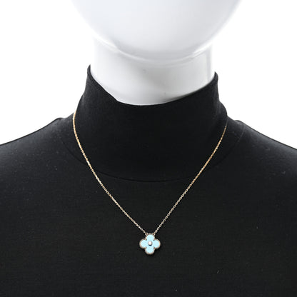 Van Cleef & Arpels 18K Yellow Gold Diamond Celestial Blue Sevres Porcelain Vintage Alhambra Pendant Necklace 2 of 4