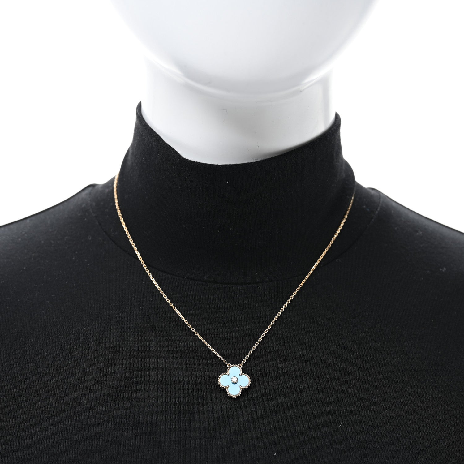 Van Cleef & Arpels 18K Yellow Gold Diamond Celestial Blue Sevres Porcelain Vintage Alhambra Pendant Necklace 2 of 4