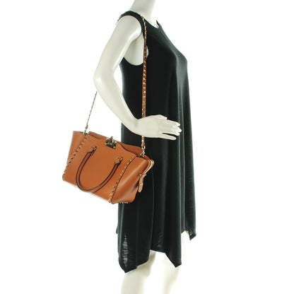 Valentino Garavani Vitello Small Rockstud Double Handle Tote Tan 2 of 7