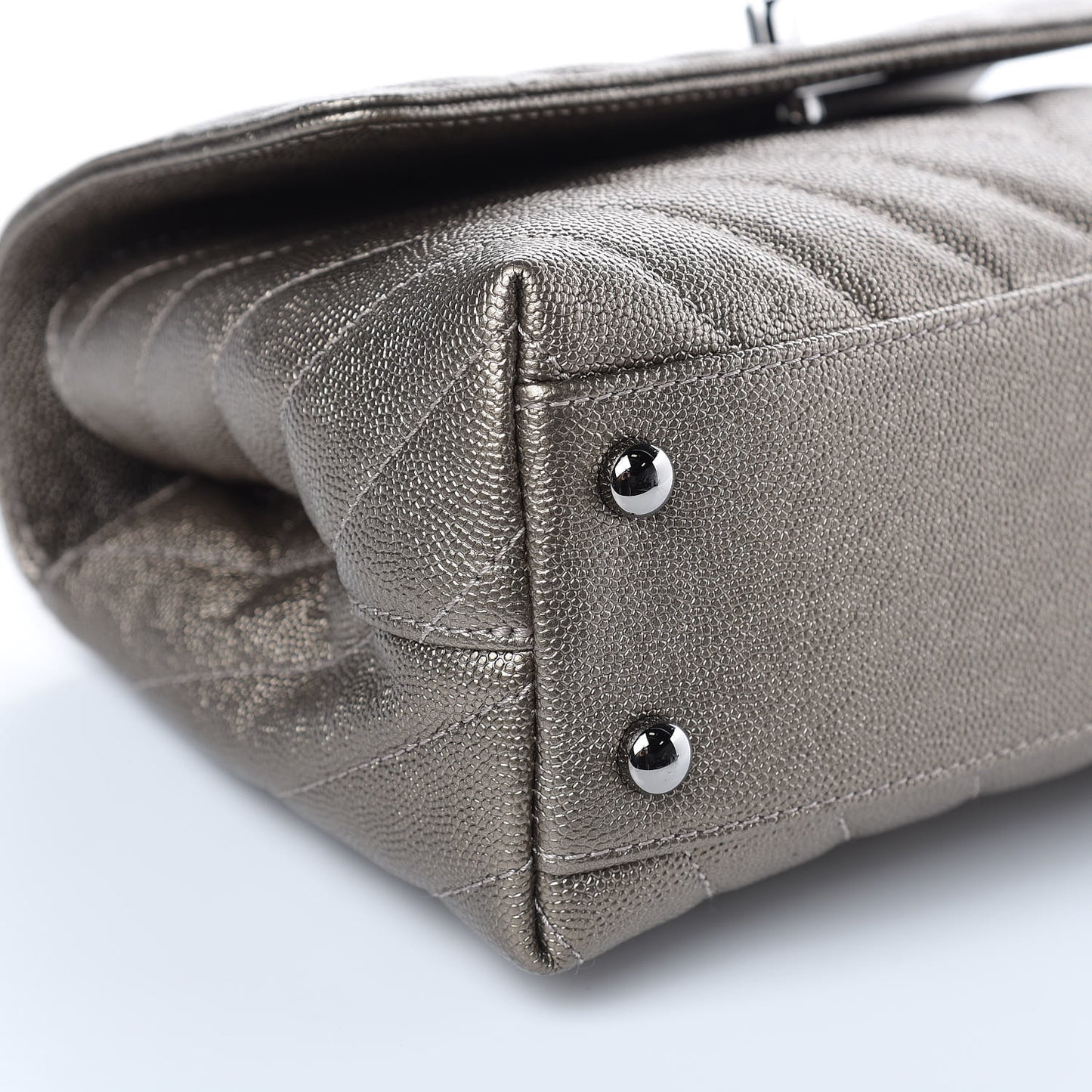 Metallic Caviar Chevron Quilted Mini Coco Handle Flap Light Gold