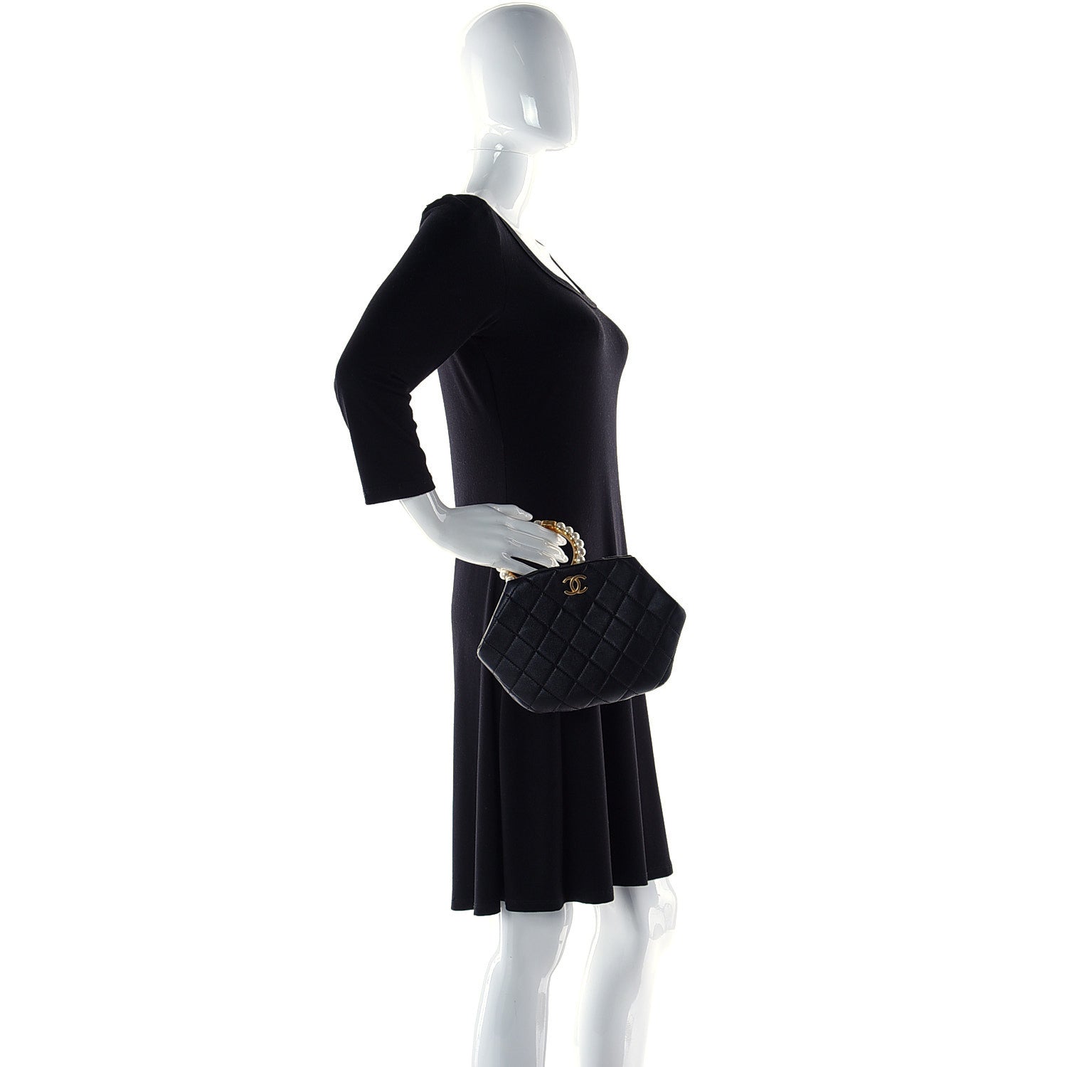 Chanel Lambskin Quilted Pearl Crown Clutch Bag Black 2 of 12