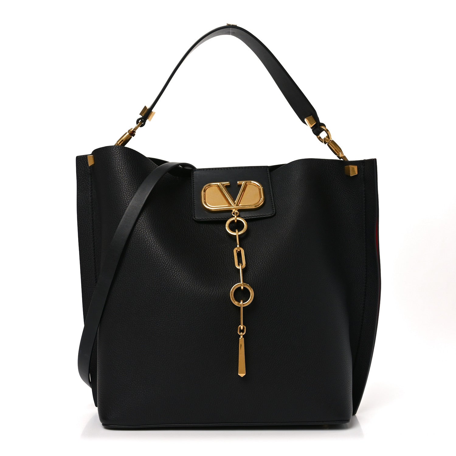 Valentino Garavani Grainy Calfskin Escape Hobo Bag Black 1 of 10