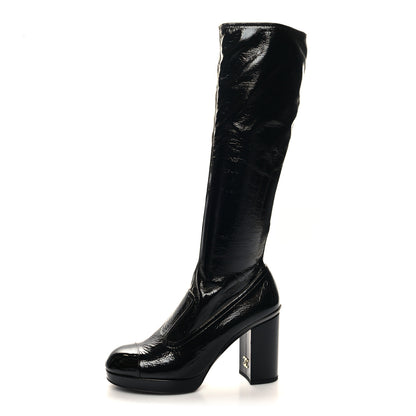 Chanel Crumpled Patent High Boots 41 Black 1 of 8