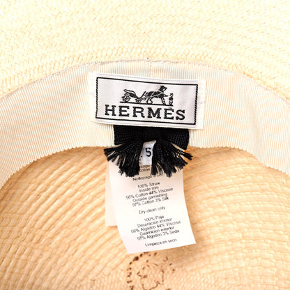 Hermes Straw Brides De Gala Panama Carrousel Hat 56 Naturel Ecru Black 5 of 8