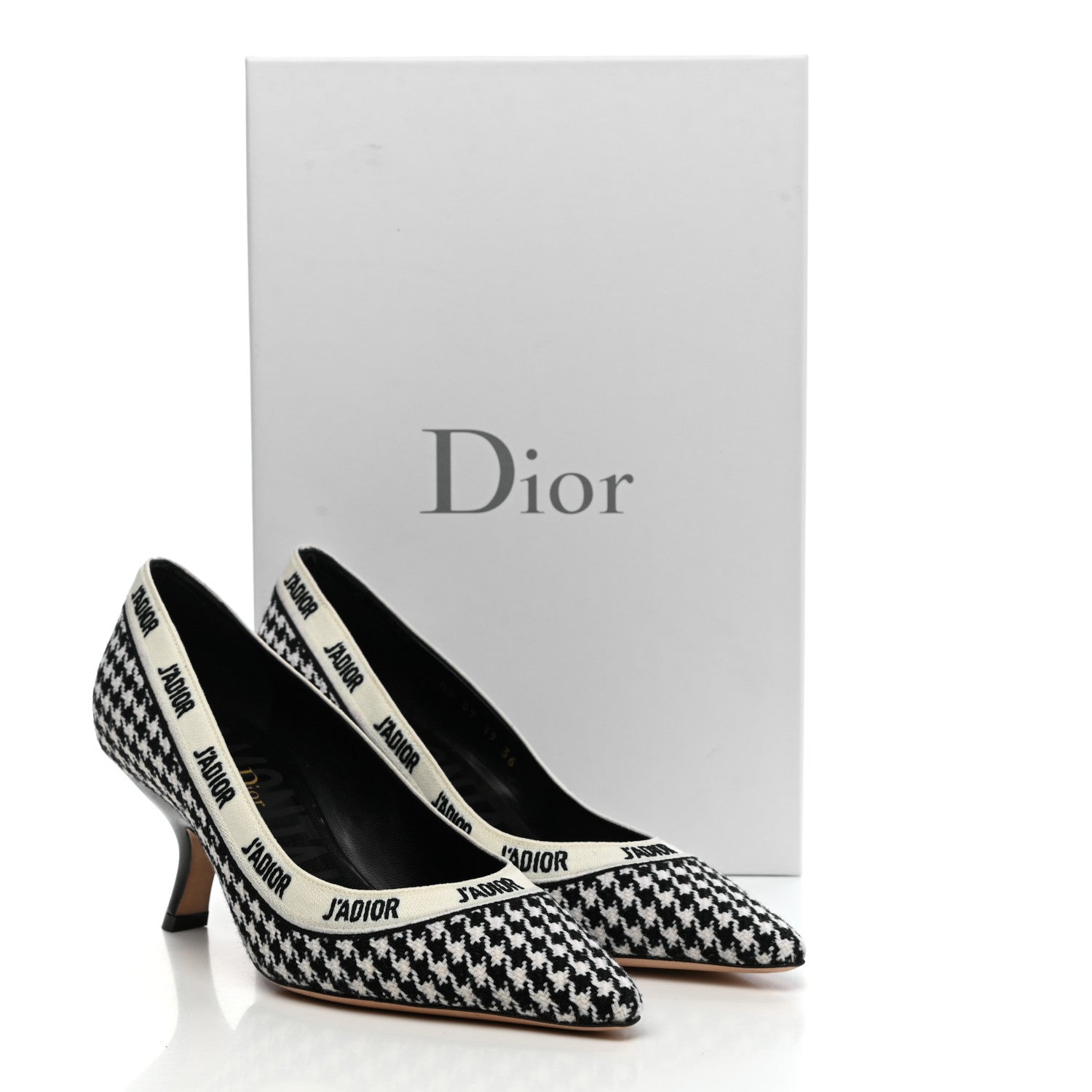 Christian Dior Wool Ribbon Houndstooth Embroidered J'Adior 65mm Pumps 36 Black White 10 of 10