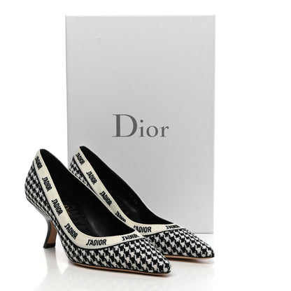 Christian Dior Wool Ribbon Houndstooth Embroidered J'Adior 65mm Pumps 36 Black White 10 of 10