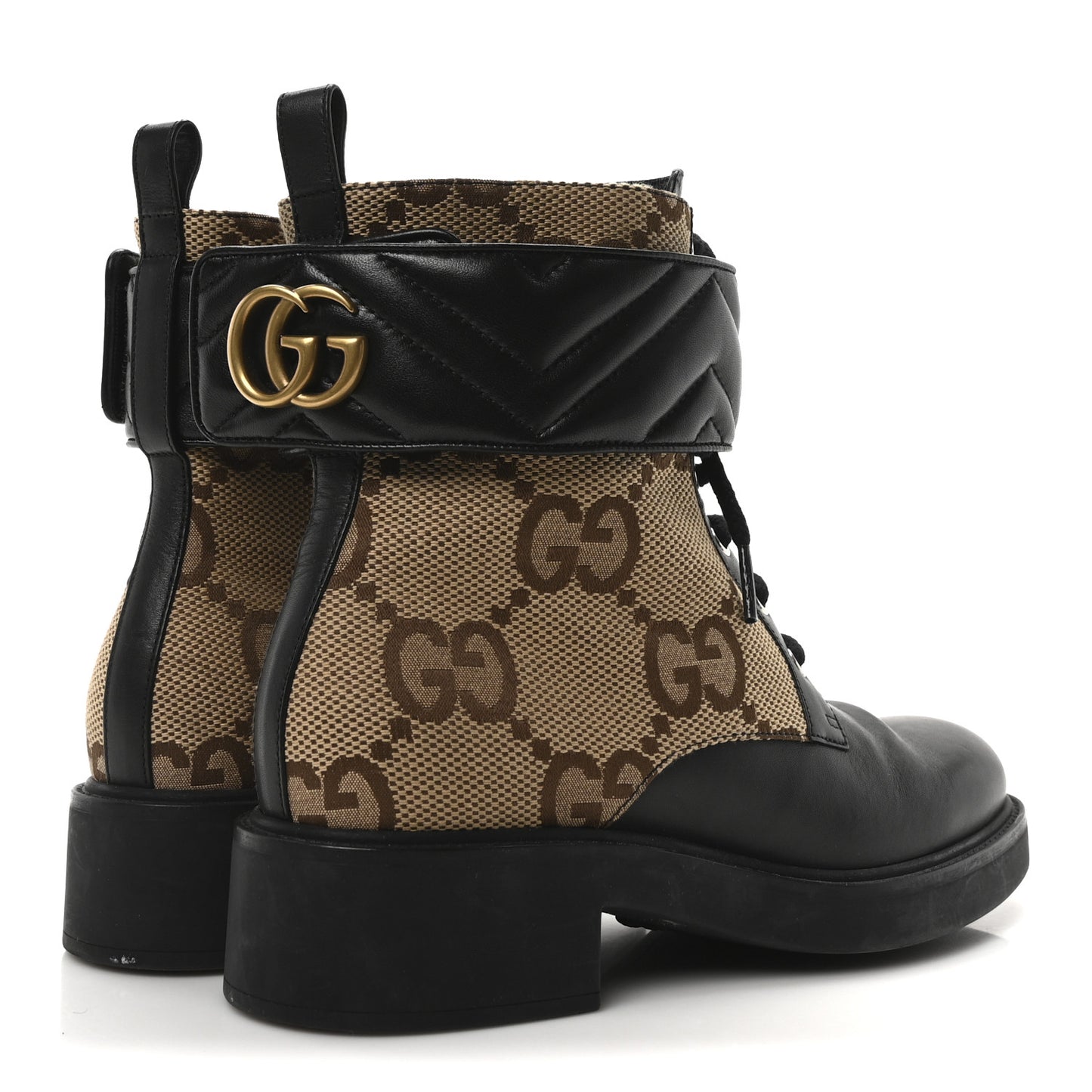 Flores Calfskin Monogram Maxi GG Nappa Matelasse Double G 40mm Ankle Boots 39 Black Camel Ebony