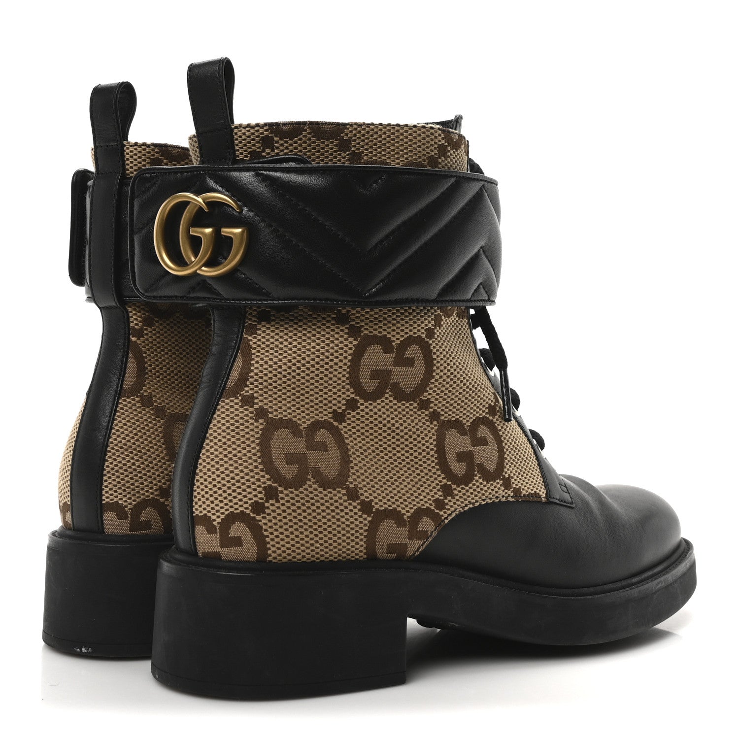 Gucci Flores Calfskin Monogram Maxi GG Nappa Matelasse Double G 40mm Ankle Boots 39 Black Camel Ebony 5 of 8
