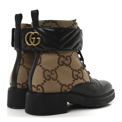 Gucci Flores Calfskin Monogram Maxi GG Nappa Matelasse Double G 40mm Ankle Boots 39 Black Camel Ebony 5 of 8