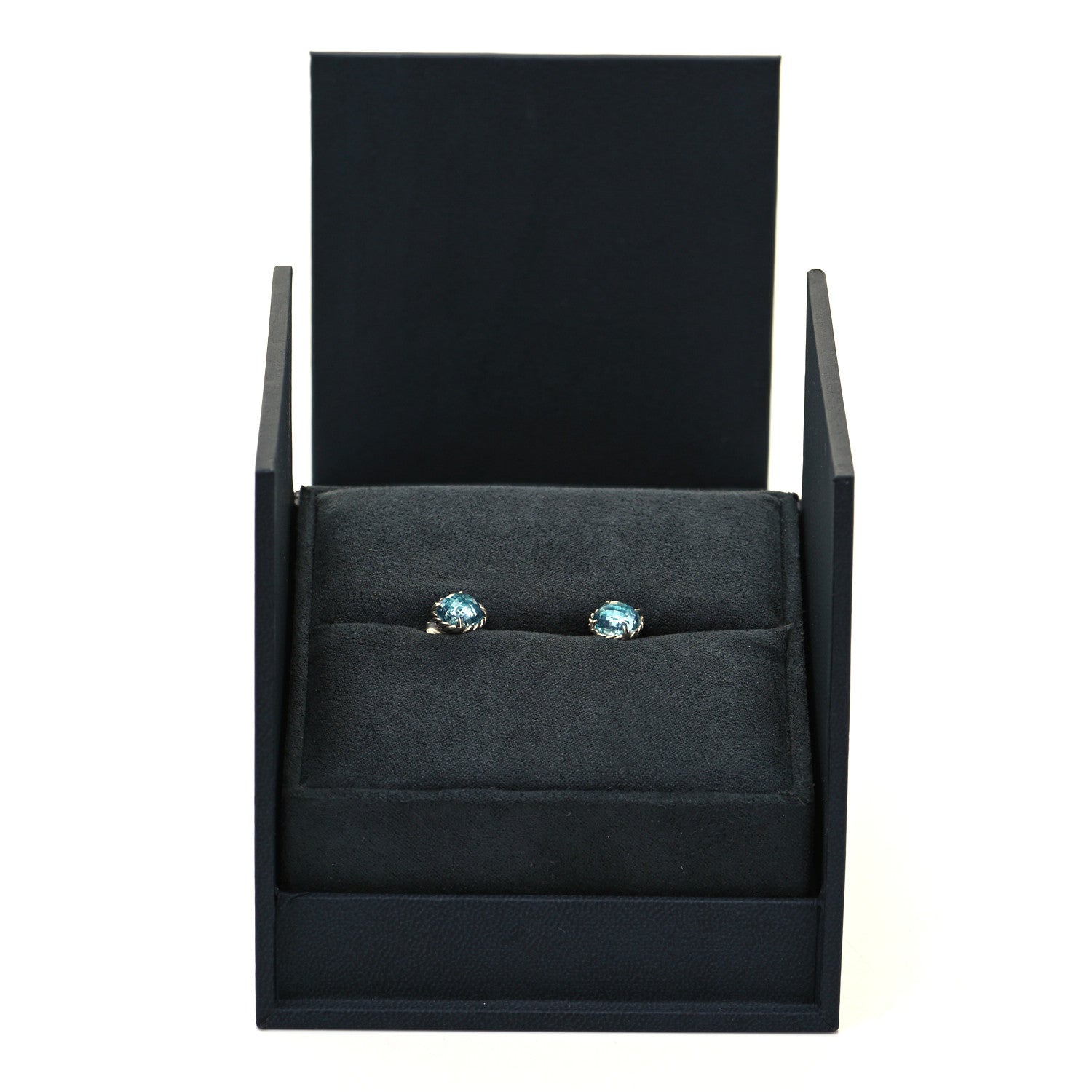 David Yurman Sterling Silver Blue Topaz 8mm Chatelaine Earrings 5 of 5